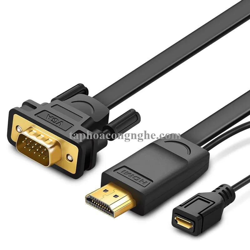 Ugreen 40232 3M màu Đen Cáp chuyển đỗi HDMI sang VGA kèm cổng trợ nguồn Micro USB MM101 30040232